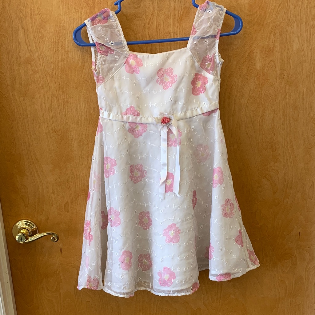 Blueberi Boulevard White And Pink Floral Kids Dress